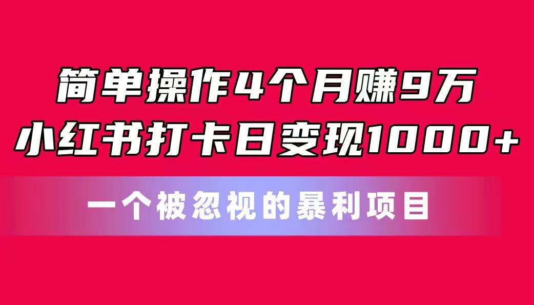 简单操作4个月赚9万！小红书打卡日变现1000+！一个被忽视的暴力项目-kk网创