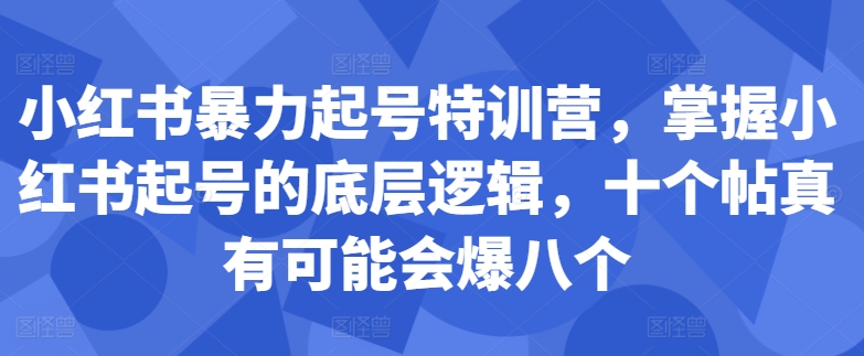 小红书暴力起号特训营，掌握小红书起号的底层逻辑，十个帖真有可能会爆八个-kk网创