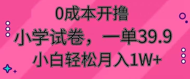 0成本开撸，小学试卷，一单39.9，小白轻松月入1W+-kk网创