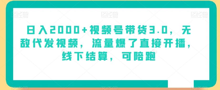 日入2000+视频号带货3.0，无敌代发视频，流量爆了直接开播，线下结算，可陪跑-kk网创