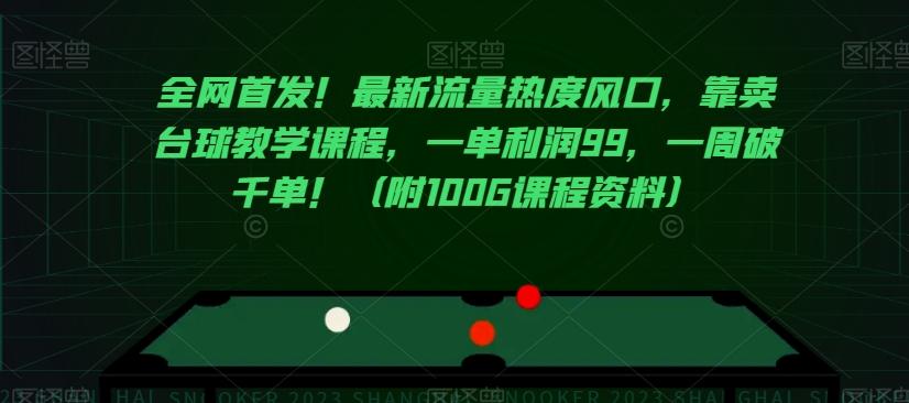 全网首发！最新流量热度风口，靠卖台球教学课程，一单利润99，一周破千单！（附100G课程资料）-kk网创
