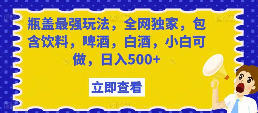 瓶盖最强玩法，全网独家，包含饮料，啤酒，白酒，小白可做，日入500+【揭秘】-kk网创
