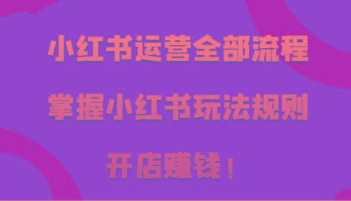 小红书运营全部流程，掌握小红书玩法规则，开店赚钱！-kk网创