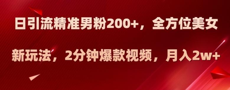 日引流精准男粉200+，全方位美女新玩法，2分钟爆款视频，月入2w+【揭秘】-kk网创