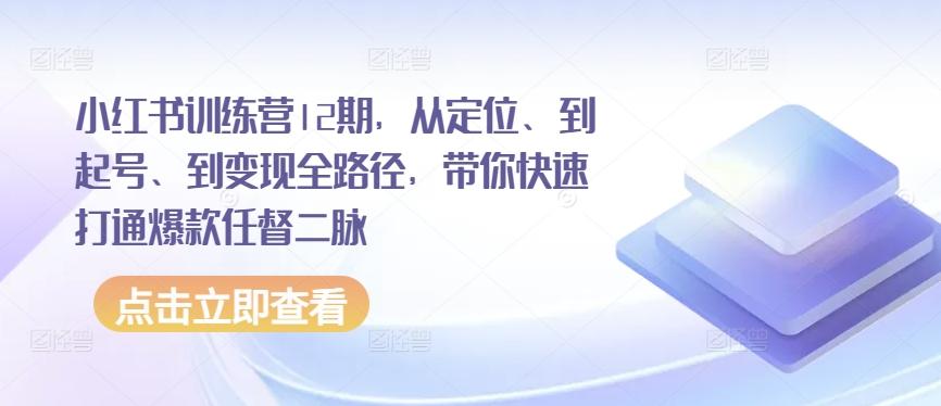 小红书训练营12期，从定位、到起号、到变现全路径，带你快速打通爆款任督二脉-kk网创