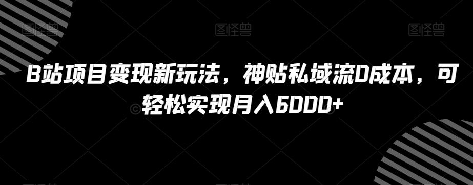 B站项目变现新玩法，神贴私域流0成本，可轻松实现月入6000+【揭秘】-kk网创