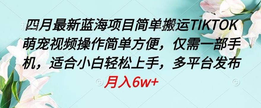 四月最新蓝海项目，简单搬运TIKTOK萌宠视频，操作简单方便，仅需一部手机【揭秘】-kk网创
