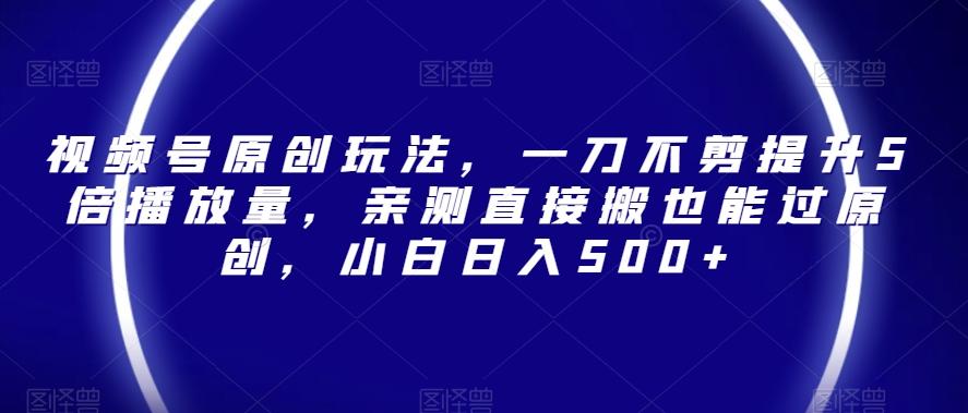 视频号原创玩法，一刀不剪提升5倍播放量，亲测直接搬也能过原创，小白日入500+【揭秘】-kk网创