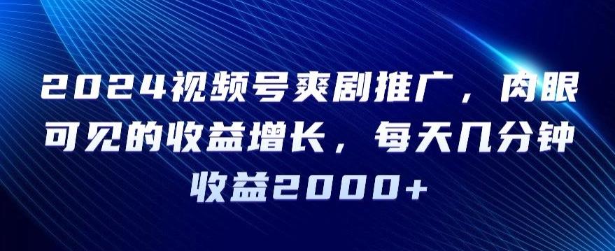 2024视频号爽剧推广，肉眼可见的收益增长，每天几分钟收益2000+【揭秘】-kk网创