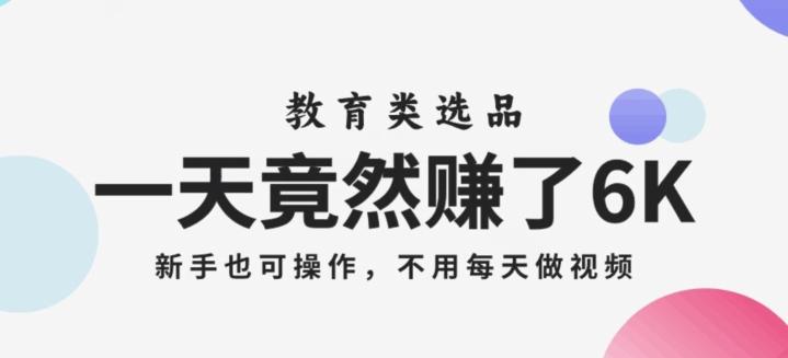 一天竟然赚了6000多，教育类选品，新手也可操作，更不用每天做短视频【揭秘】-kk网创