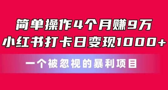 简单操作4个月赚9w，小红书打卡日变现1k，一个被忽视的暴力项目【揭秘】-kk网创