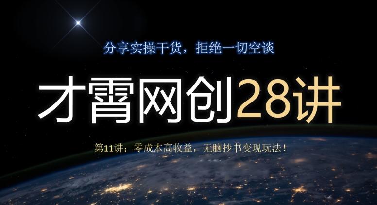 才霄网创28讲第11讲：零成本高收益，无脑抄书变现玩法！-kk网创