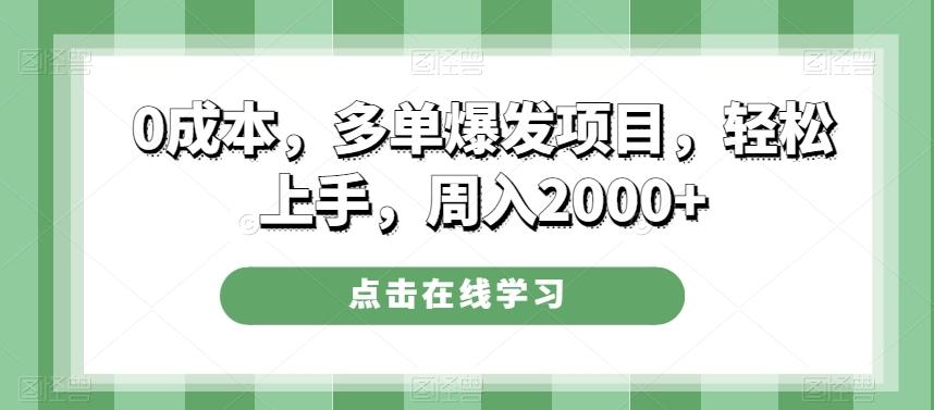 0成本，多单爆发项目，轻松上手，周入2000+-kk网创