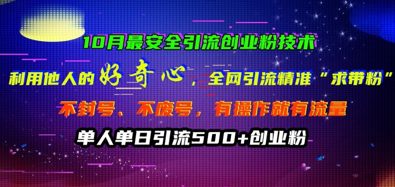 10月最安全引流创业粉技术，利用他人的好奇心全网引流精准“求带粉”不封号、不废号【揭秘】-kk网创