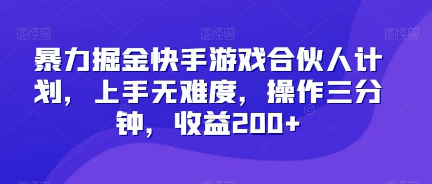 暴力掘金快手游戏合伙人计划，上手无难度，操作三分钟，收益200+-kk网创