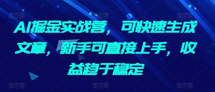 AI掘金实战营，可快速生成文章，新手可直接上手，收益趋于稳定-kk网创