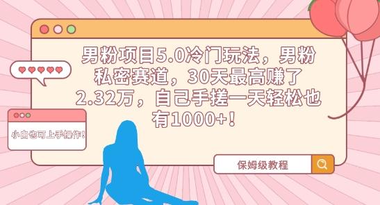 男粉项目5.0冷门玩法，男粉私密赛道，30天最高赚了2.32万，自己手搓一天轻松也有1000+【揭秘】-kk网创