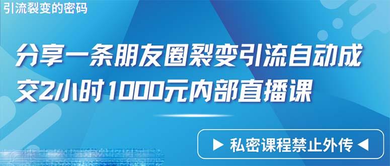 (9850期)仅靠分享一条朋友圈裂变引流自动成交2小时1000内部直播课程-kk网创
