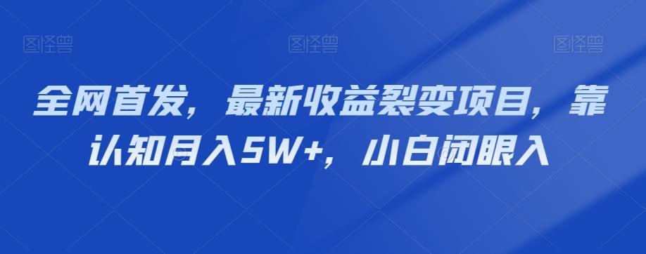 全网首发，最新收益裂变项目，靠认知月入5W+，小白闭眼入-kk网创