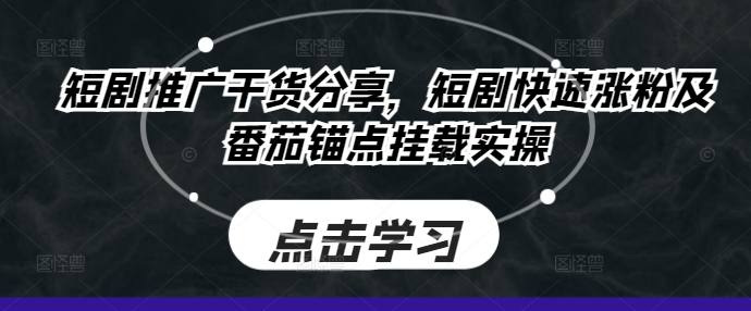 短剧推广干货分享，短剧快速涨粉及番茄锚点挂载实操-kk网创