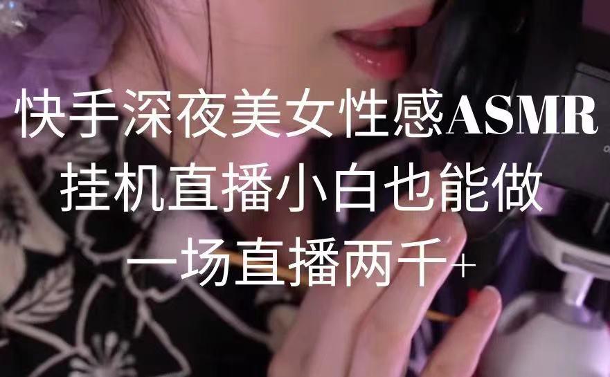 快手深夜美女性感ASMR挂机直播，小白也能做，一场直播两千+-kk网创