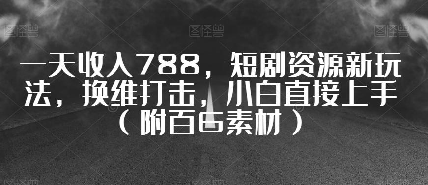 一天收入788，短剧资源新玩法，换维打击，小白直接上手（附百G素材）【揭秘】-kk网创