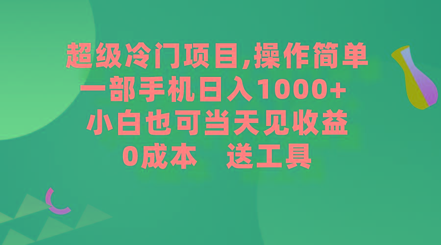 (9291期)超级冷门项目,操作简单，一部手机轻松日入1000+，小白也可当天看见收益-kk网创