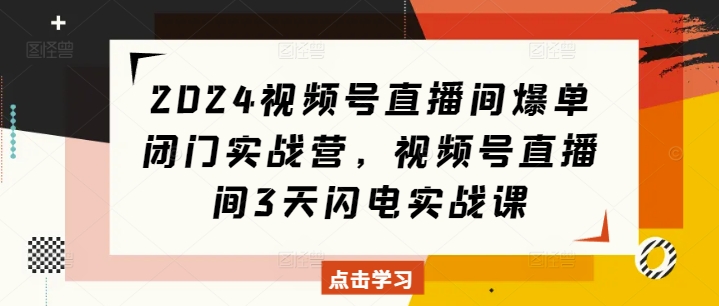 2024视频号直播间爆单闭门实战营，视频号直播间3天闪电实战课-kk网创