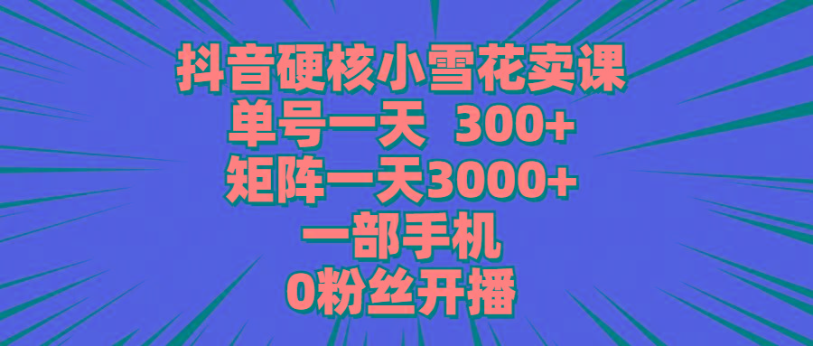(9551期)抖音硬核小雪花卖课，单号一天300+，矩阵一天3000+，一部手机0粉丝开播-kk网创